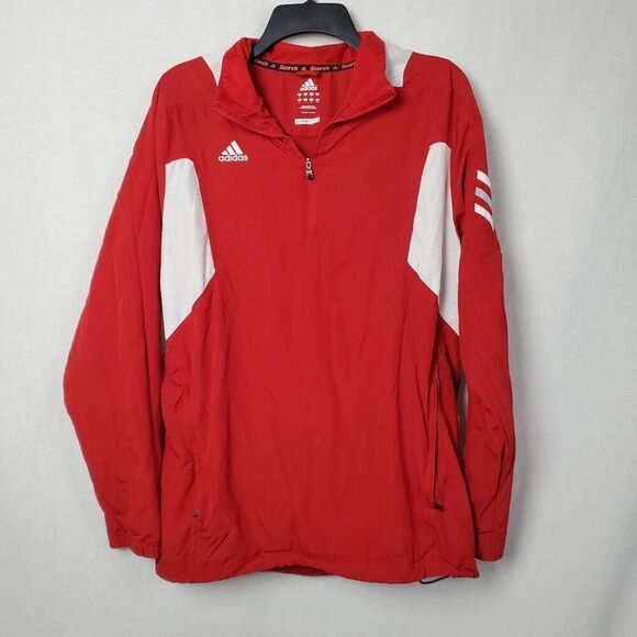 Red Adidas Team Issue Full-Zip Hoodie Sweatshirt Men’s Size Large Mentor-131 Log - Picture 1 of 5